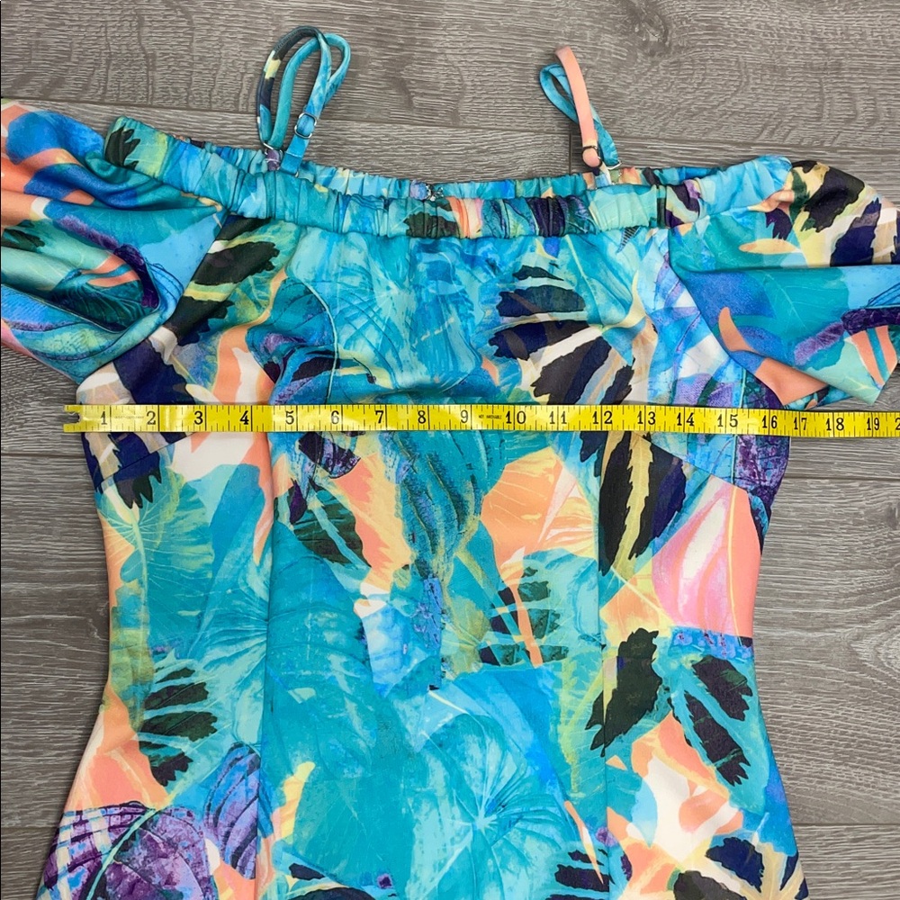 NWT Gianni Bini Addison Strapless Tropical Floral Dress Mint Seafoam / Peach S - Picture 9 of 16